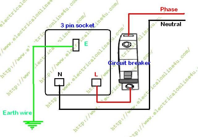 3 pin socket wiring with circuit breaker