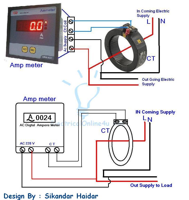 Ammeter wiring diagram with a current transformer
