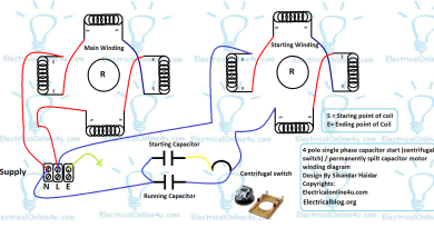 single phase 4 pole induction motor winding diagram