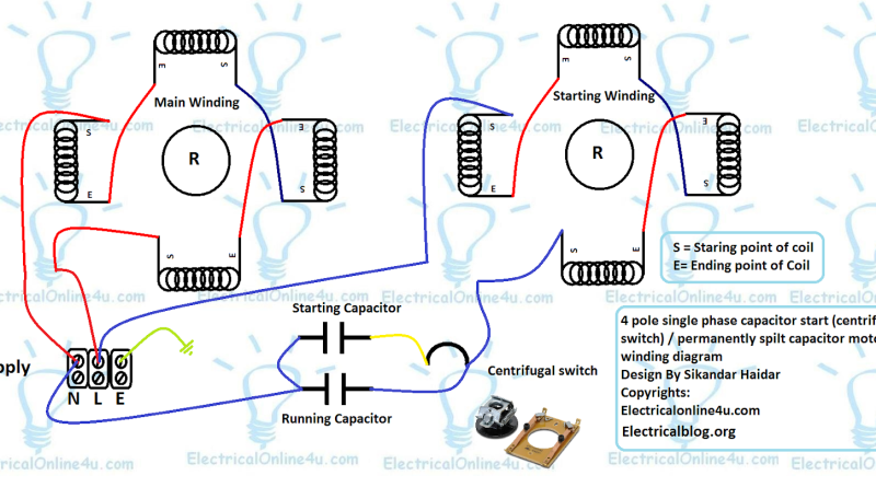 single phase 4 pole induction motor winding diagram